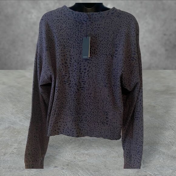 Monrow cheetah print cut off boyfriend crop top sweatshirt NWT size L made USA - Picture 5 of 9